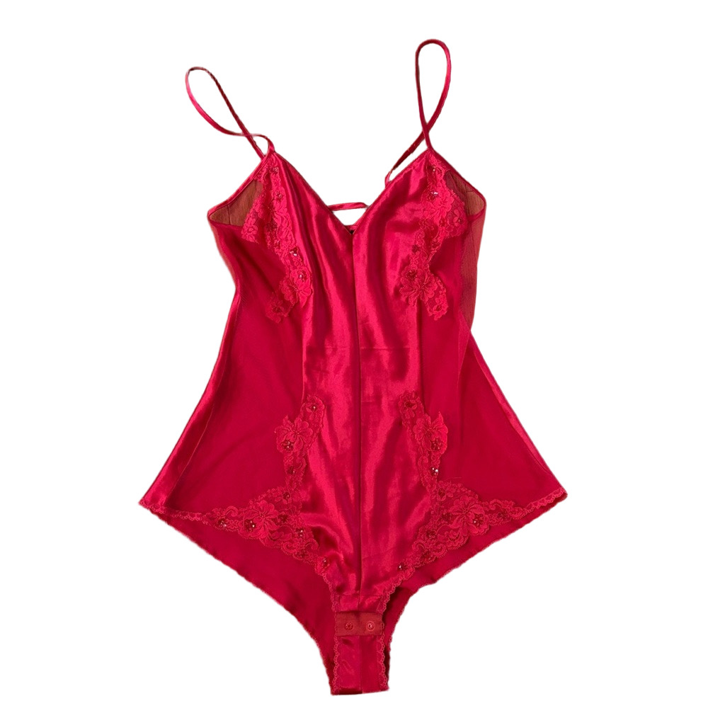 Vintage Victoria's Secret Red Lace lingerie Bodysuit Small Sequin Bling